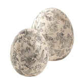 Antikolt mázas, szürke színű növényi motívummal díszített kerámia tojás.